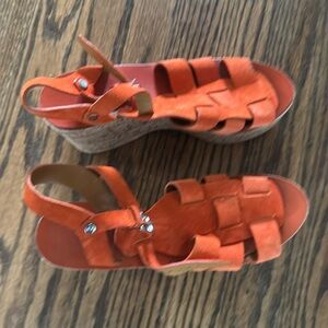 Ralph Lauren Collection orange suede and cork sandals